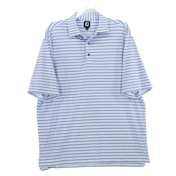 FootJoy Golf Polo Shirt Blue White Striped Mens XL Long Tail Stretch Perfotmance - Picture 6 of 10
